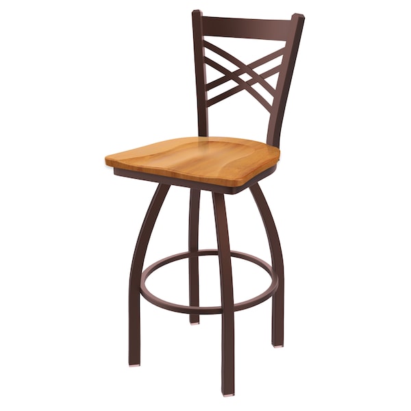 25" Swivel Counter Stool, Bronze Finish, Med Maple Seat